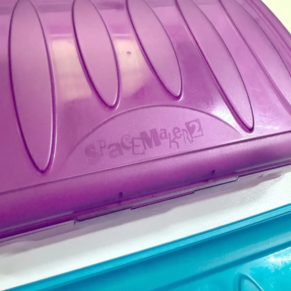 Spacemaker 2 Pencil Boxes VTG 90s Y2K Plastic School Supply Storage Blue Purple